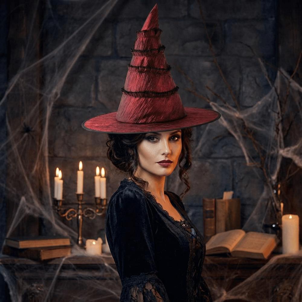 Gefalteter Lolita Hexenhut Großer Rand Damen Zaubererhut Party Kopfschmuck Halloween Hut Damen