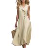Ladies' Casual And Fashionable Lapel Button Closure Sleeveless Dress