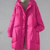 Casaco de Inverno Feminino de Algodão Grosso, Comprimento Médio, Tamanho Grande, Cor Sólida, Corte Amplo, Jaqueta com Capuz