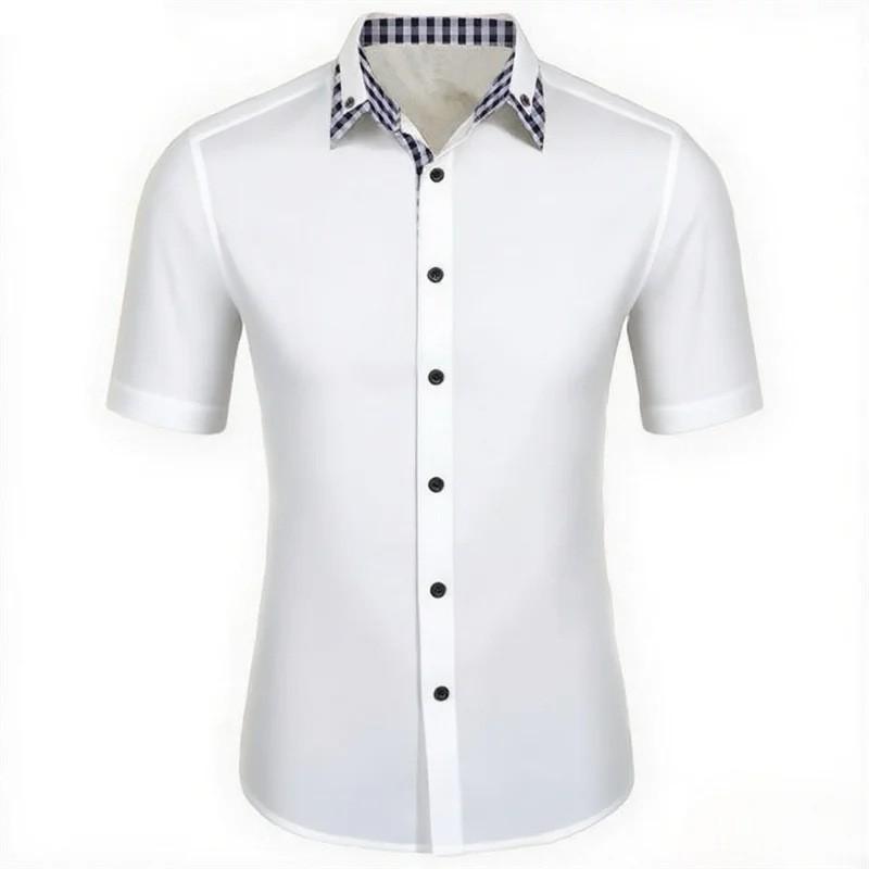 Men Short Sleeve Plaid Collar Casual Button Down Shirt