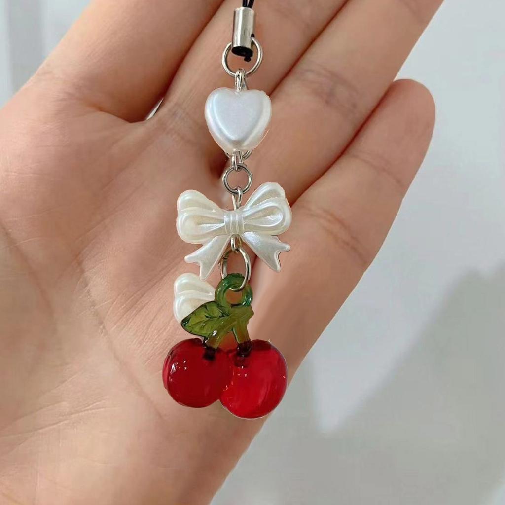 Handcrafted Cherry Phone Charm Cute Phone Pendant Fruit Phone Chain Pendant Strap Lanyard Backpack Pendant for Bag Key