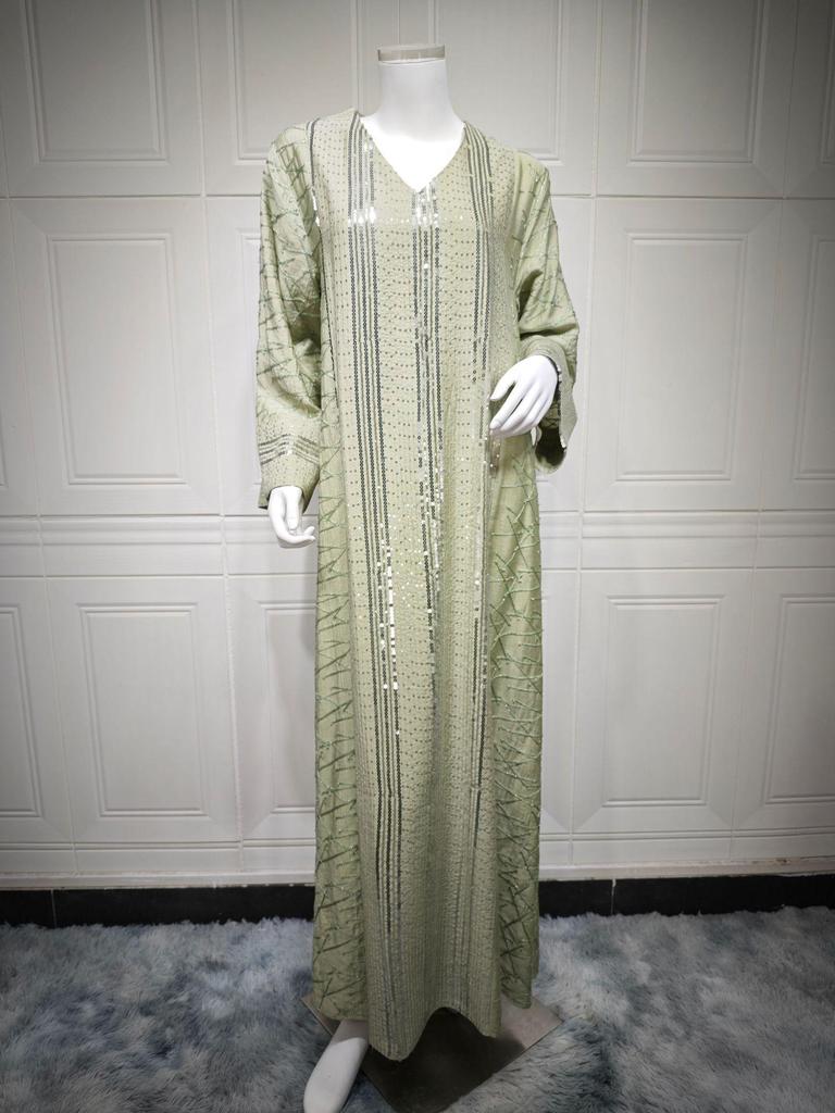 AB418 Middle Eastern Muslim Sequin Embroidered Pullover Dress Robe