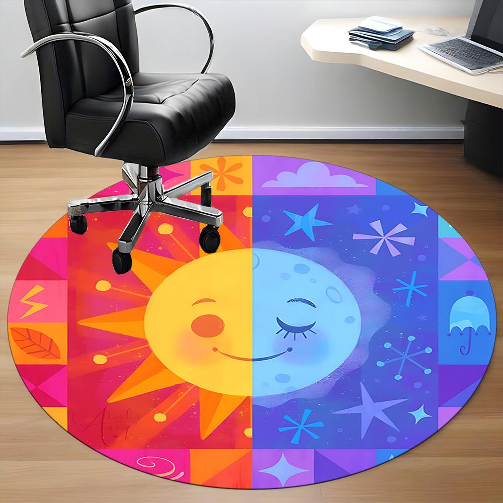 1pc Sun Moon Office Round Area Rug, Indoor Mat Suitable For Office, Under Office Chairs Bedroom Living Room Home Decor, Room Deco