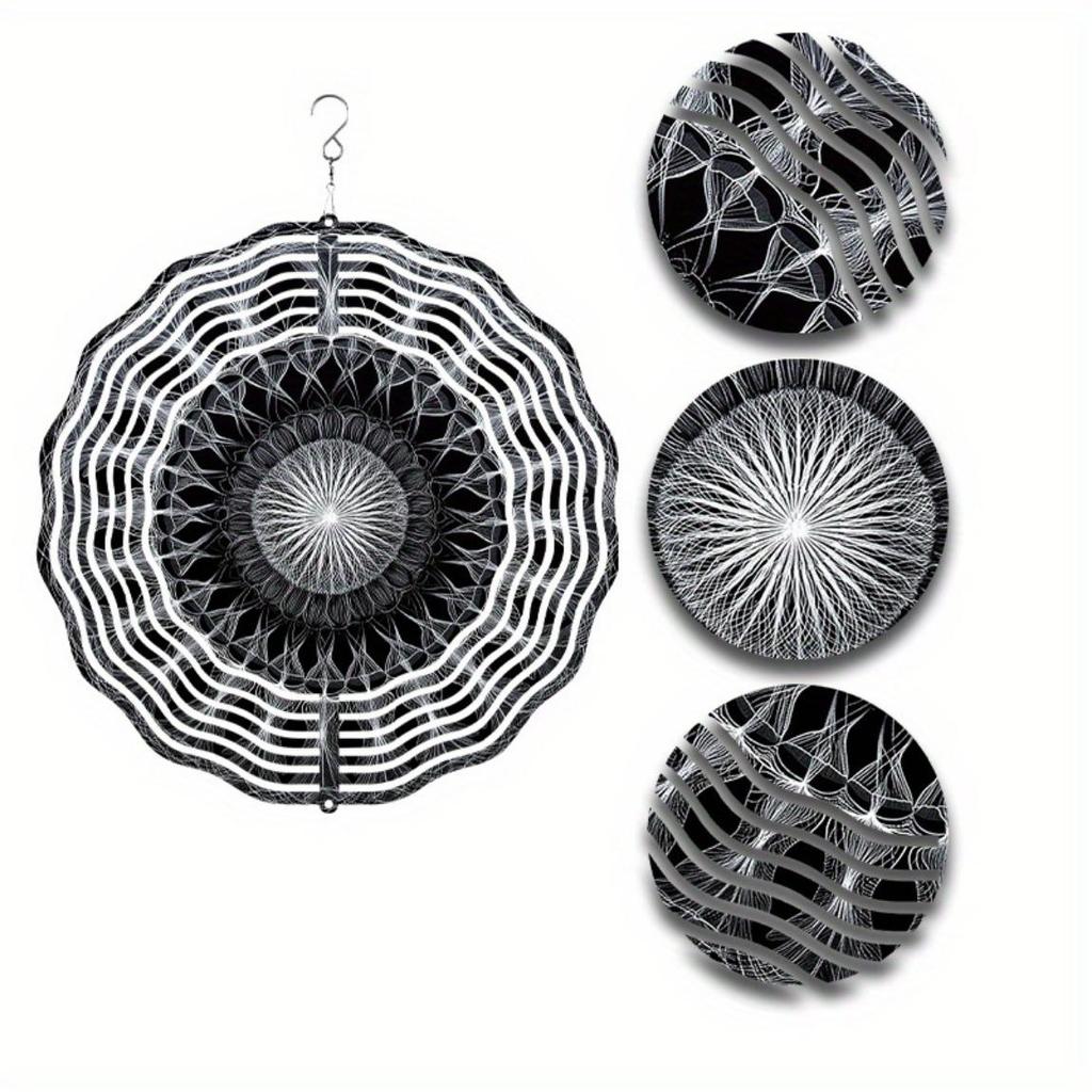 Czarno-biały metalowy wiatraczek 2D do ogrodu, dekoracja zewnętrzna, nowoczesny okrągły design, prezent świąteczny dla mężczyzn, kobiet, na podwórko domowe