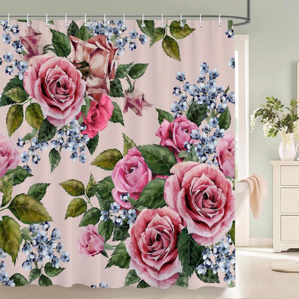 Flowers Pattern Shower Curtains Waterproof Polyester Bath Screen Curtain for Home Decoration Bathroom Printed Shower Curtain