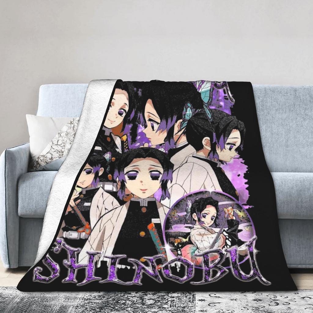 Demoned Slayered Shinobu Kocho Insect Pillar Blankets Flannel Print  Portable Super Warm Throw Blankets for Sofa Bedroom Quilt