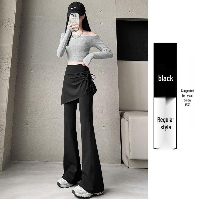 

Women s High Waist Black Bell Bottom Skirt Pants - Slimming Two-Piece Design, Hip Covering Flare Trousers for Autumn. M 90-105 lbs