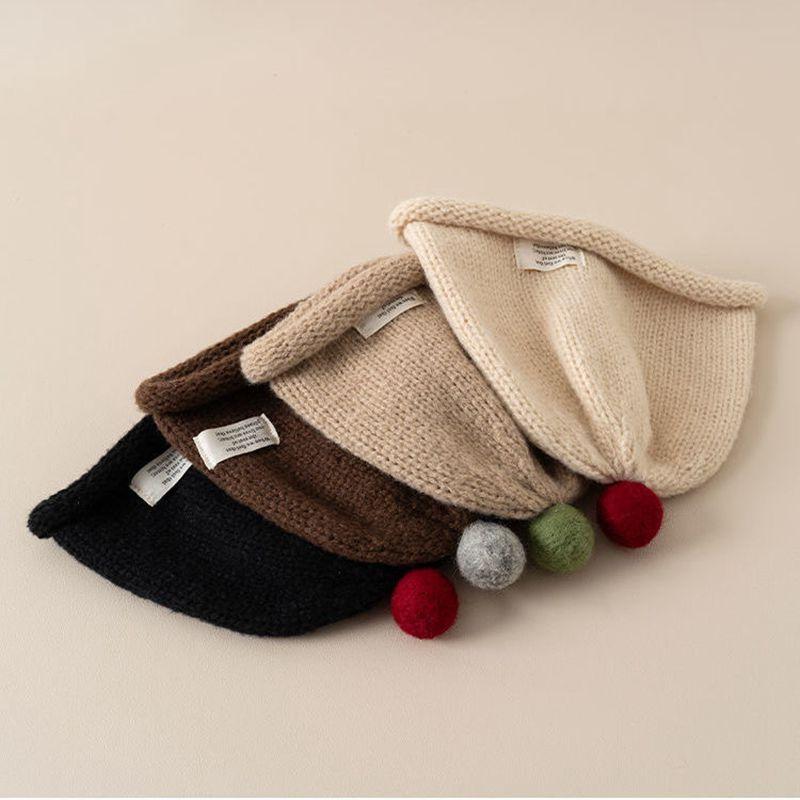 Plush Ball Kids Pullover Cap Korean Children Melon Caps Winter Warm Woolen Knit Hat Solid Color Crochet Bonnet Baby Beanies 1-6Y