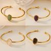 Gold-plated Oval Stone Bracelet Stainless Steel Cuff Bracelet Vintage Open Bangle  Women Jewelry