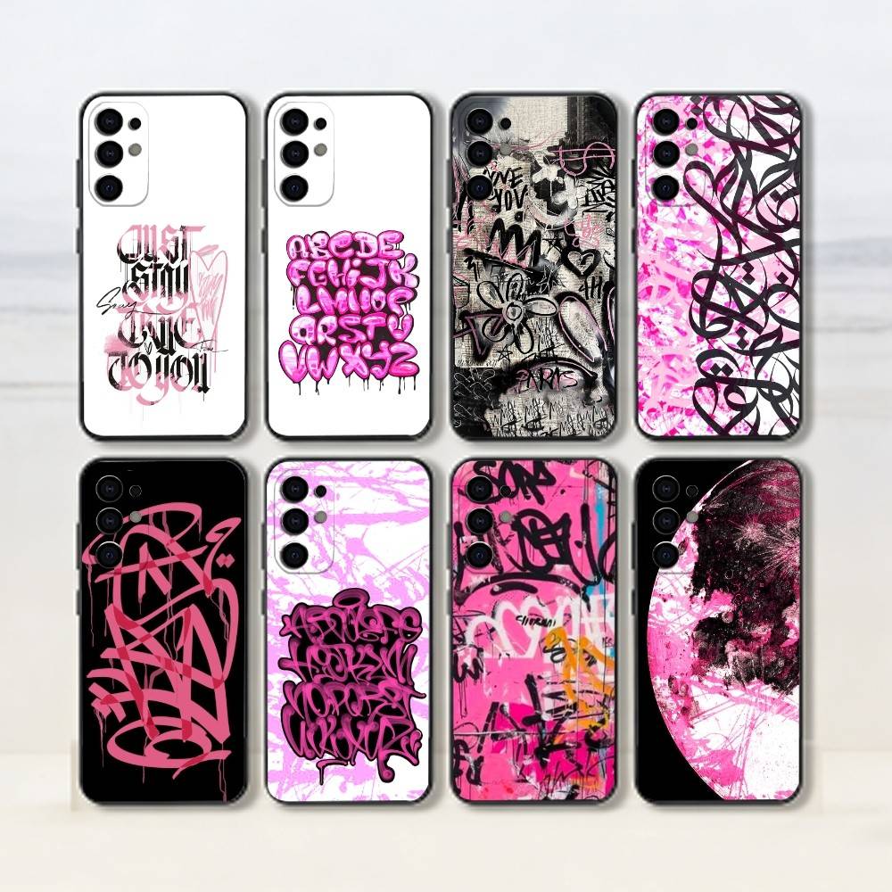 Cool pink graffiti Phone Case For Samsung S25,S24,S21,S22,S23,S30,Ultra,S20,Plus,Fe,Lite,Note,10,Black Cover