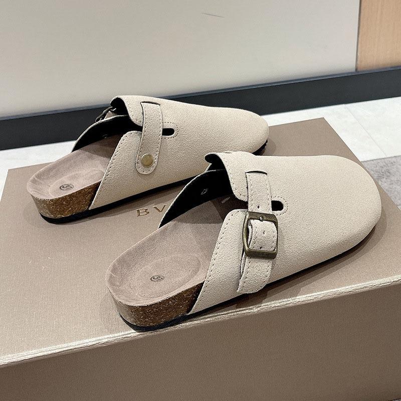 Fashion Women's Suede Mules Slippers Men Clogs Cork Insole Sandals with Arch Support Outdoor Beach Slides Home Shoes