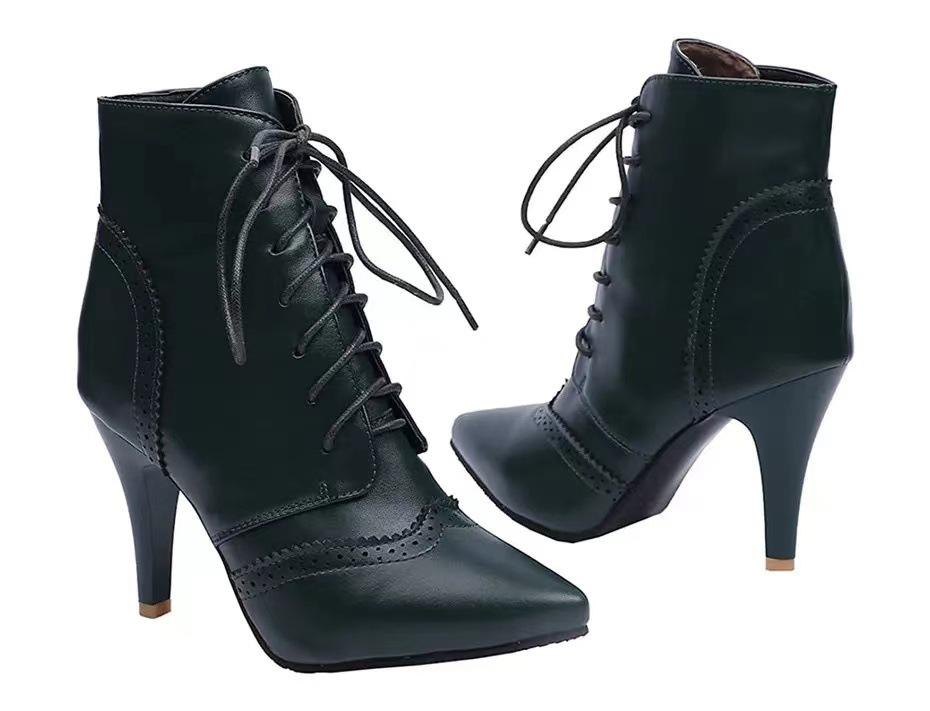 Nové evropské a americké módní všestranné retro duté hořící květinové přední šněrovací dámské kotníkové boty na vysokém podpatku