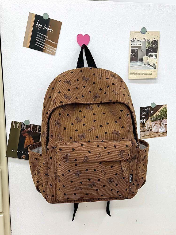 Schoolbag Corduroy Cute Backpack Girl Girl Heart Printing Large Capacity Lightweight Simple Backpack Campus Style Student School Bag