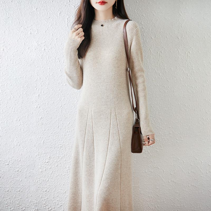Women Sweater Dress 100% Wool MODERN NEW SAGA Turtleneck Knit Long Pullover Winter Jumpers Wool Long Dress Female