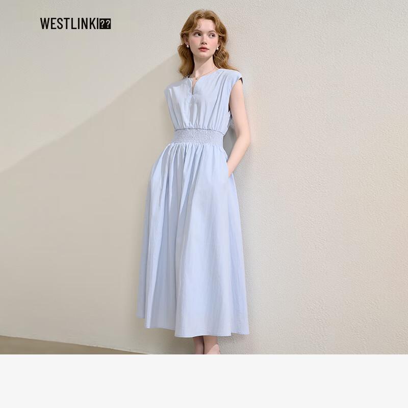 

Westlink Women s 2025 Summer Round Neck Sleeveless A-Line Midi Dress M