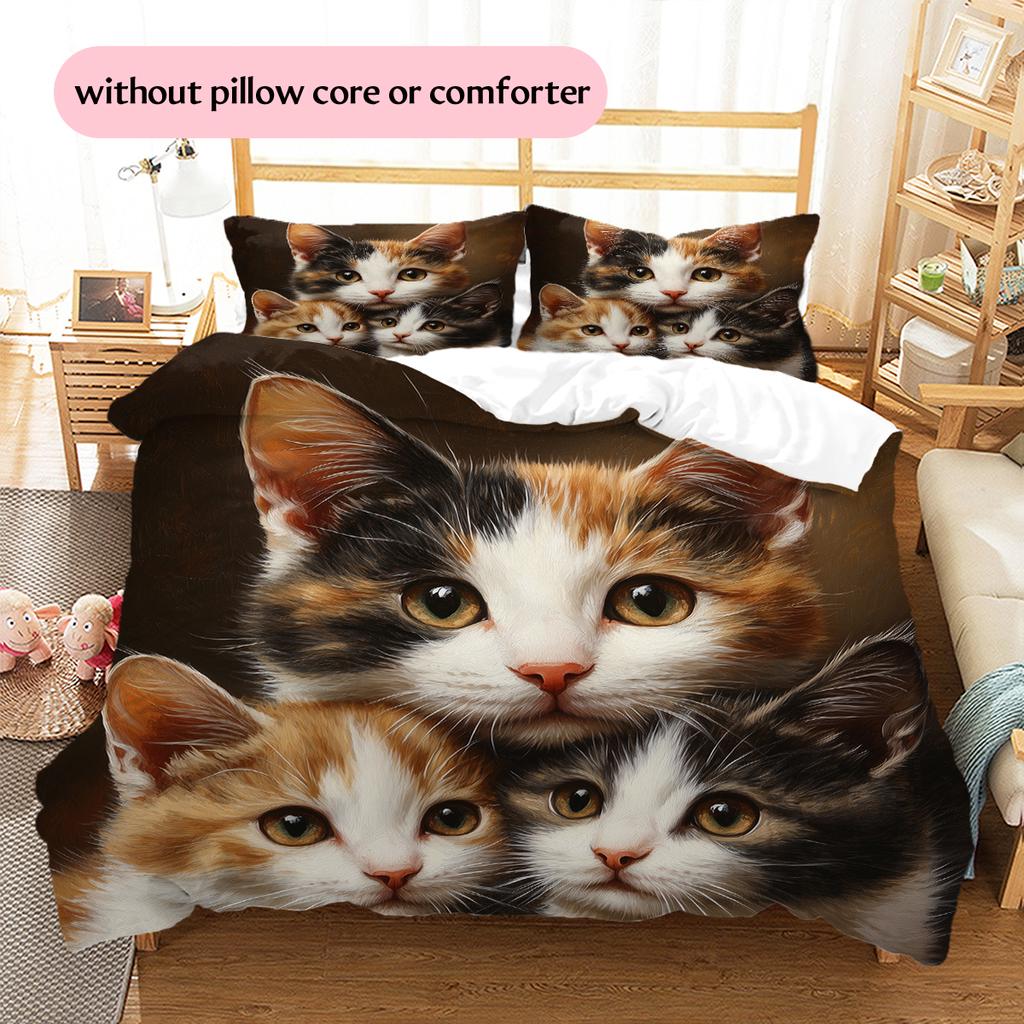 Calico Cat Pattern Bedding Home Decoration Birthday Gift (1 * duvet cover + 2 * pillowcase, without core)