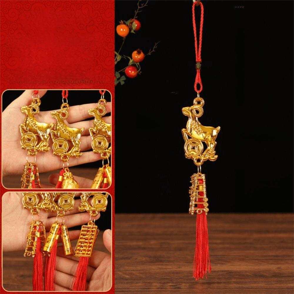 Red Tassel Chinese Zodiac Pendant Handmade Lucky Charms Goat Hanging Ornament Spring Festival