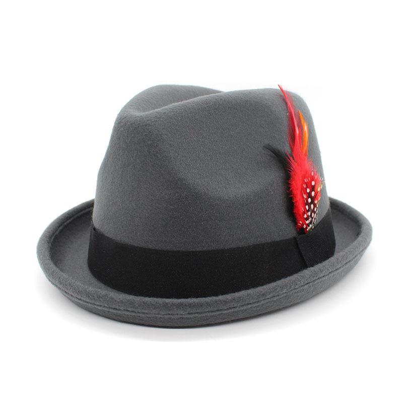 2022 Small Felt Hat British Gentleman Fedora Small Top Hat Office Hat Feather Belt Jazz Hat