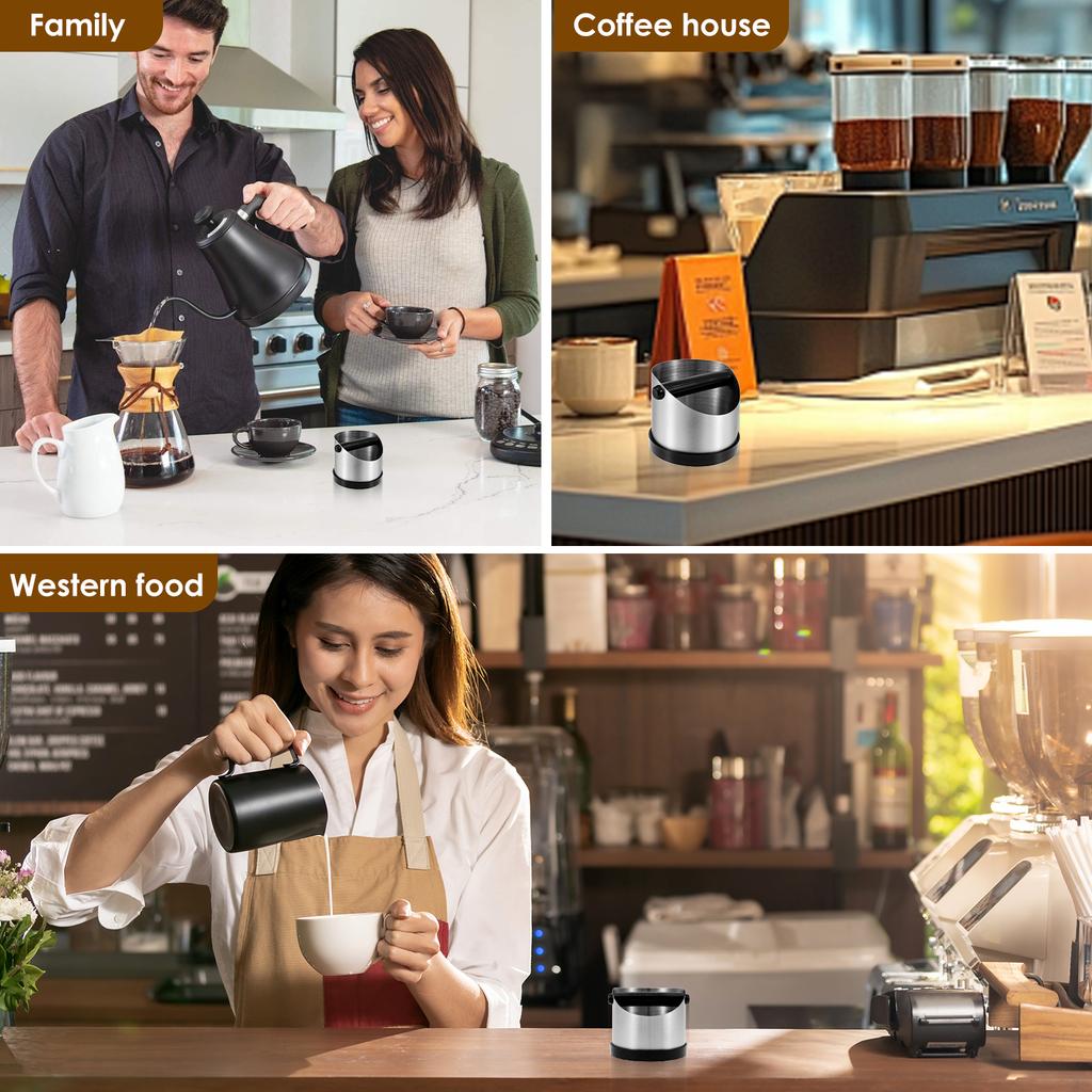 Coffee Ground Knock Box Stainless Steel Espresso Knock Box with Cleaning Brush Non Slip Beveled Coffee Ground Bin
