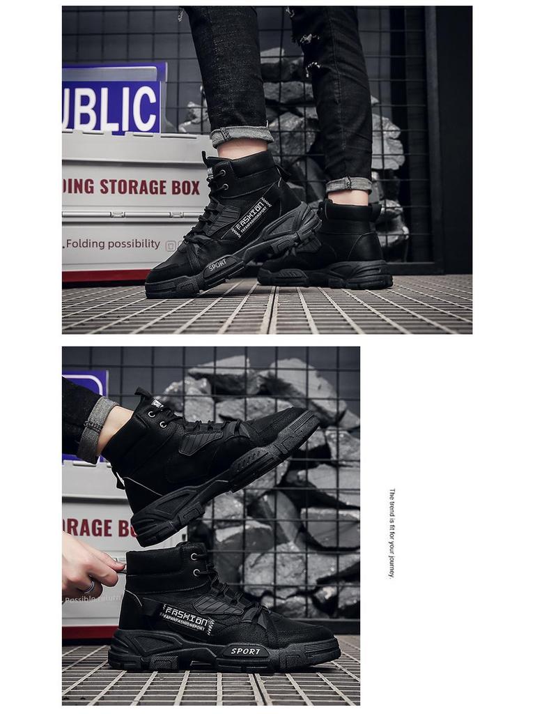 2025 Spring Men's Trendy Casual Outdoor Leather Work Boots - Fashionable British High-Top Design