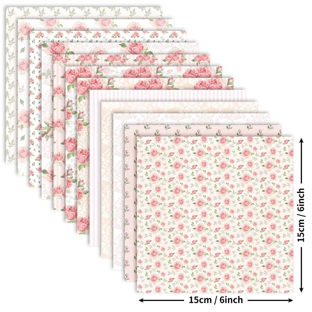 12 Packs, Toyo Pink Flower Morning Mist Garden Series Ins Flower Handbook Diy Valentine'S Day Bottom Handbook Material