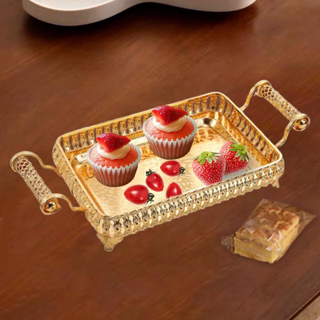 Coffee Tea Serving Tray Organizer Portable Jewelry Metal Vanity with Double Handle for Birthday