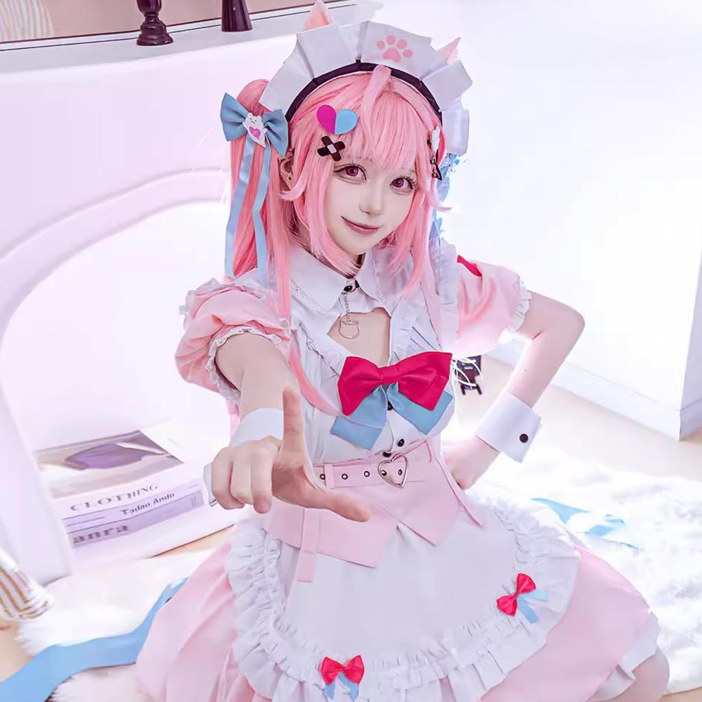 [Milky Time] Sakuna Yuki VTuber Halloween Cosplay, Women's Pink Maid (M)