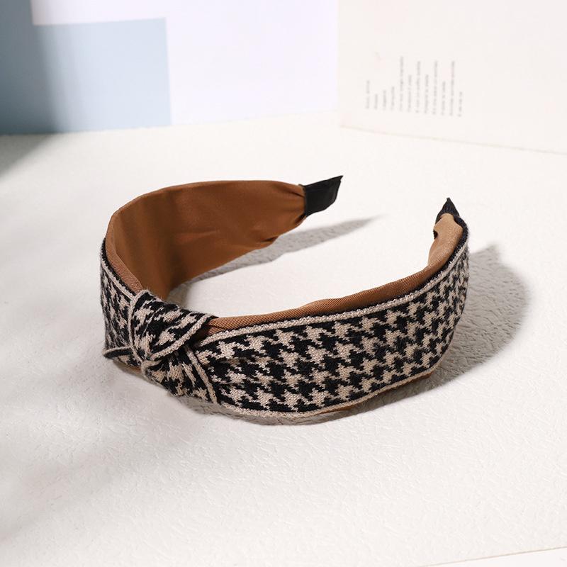 Vintage Print Wool Satin Patchwork Headband for Women Ladies Shopping Party Photograph Hair Hoop Accessories