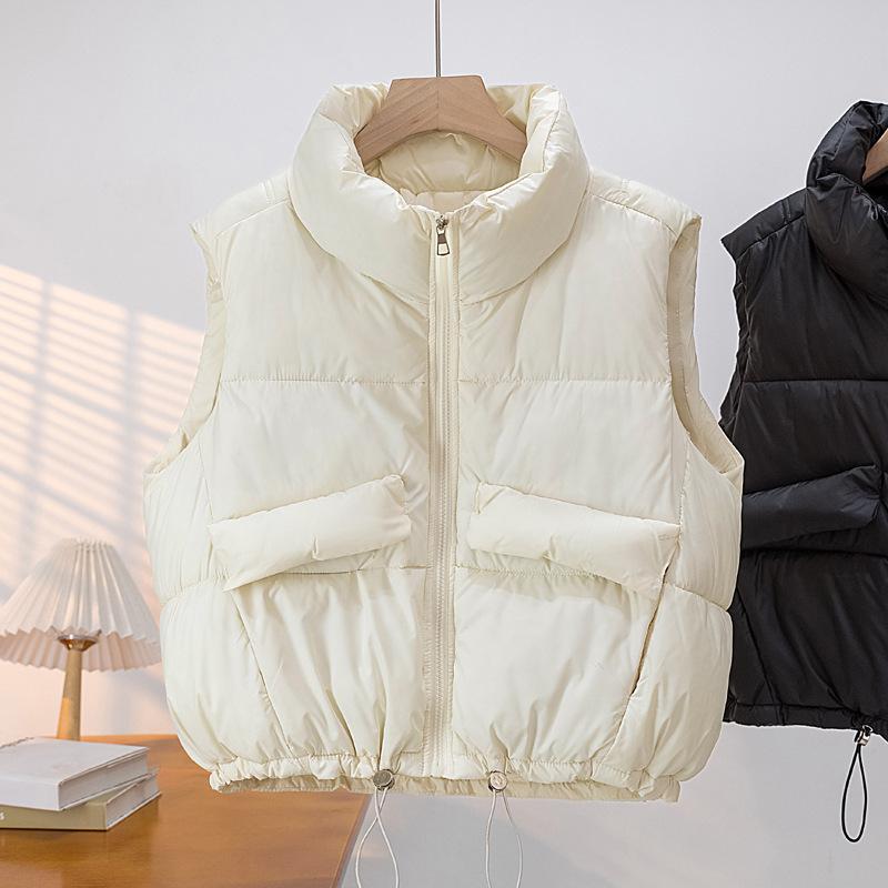 

Новый зимний хлопковый жилет для женщин, воротник-стойка, короткий жилет, теплый жилет для невысоких людей, модный хлопковый жилет XXL белый