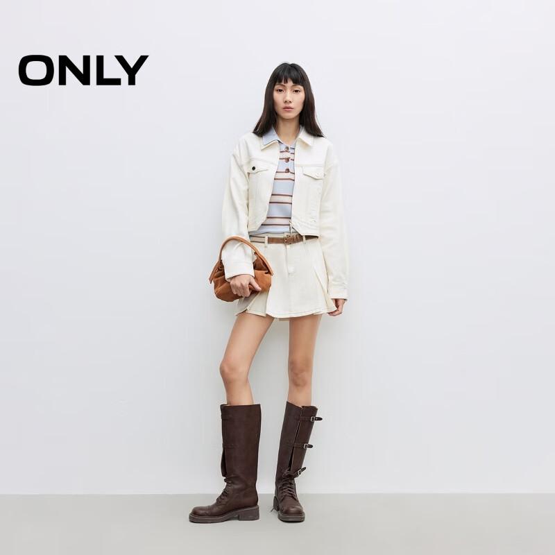 ONLY Women's Loose Fit Drop Shoulder Denim Jacket with Two-way Zipper