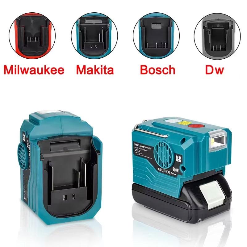 Portable Inverter 200W AC For Dewalt For Makita/Bosch/Milwaukee/Ryobi 18V Battery 120-220V Modified Sine Wave Power Adapter USB