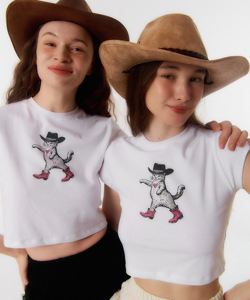 Kkuape King Cat Crop T-Shirt_White