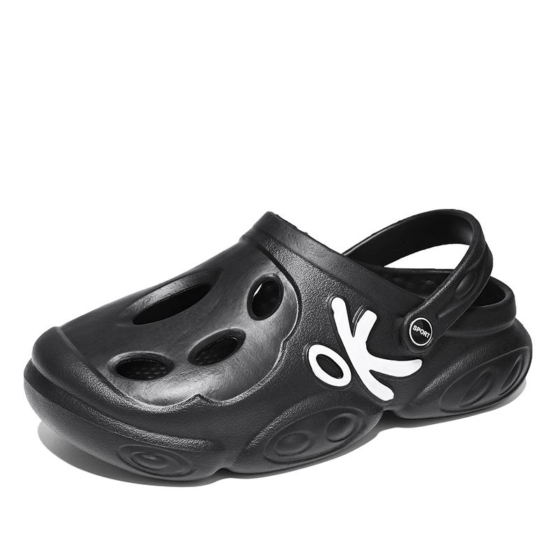 

Мужские тапочки с закрытым носком, новинка 2024 года, летние сабо, модная уличная пляжная обувь, мужские сандалии из ЭВА на легкой платформе, шлепанцы 46 чёрный