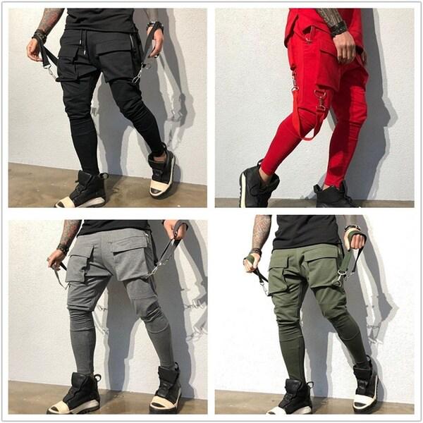 Sidofickor med dragkedja Band Joggerbyxor för män Bomull Hip Hop Streetwear Träningsbyxor Pencil Byxor