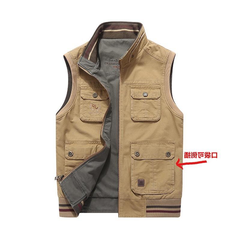 Men'S Casual Vest Wearing Cotton Vest On Both Sides, Double-Sided Multi-Pocket Horse Clip Men'S Spring