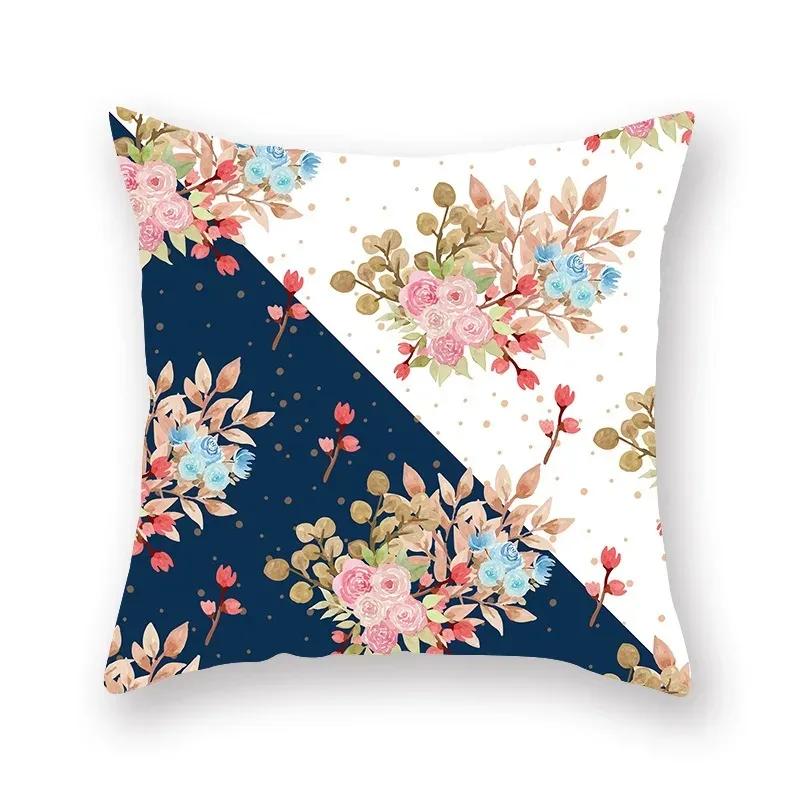 Pink plant series printed pattern cushion cover for home living room sofa car decoration square polyester pillowcase