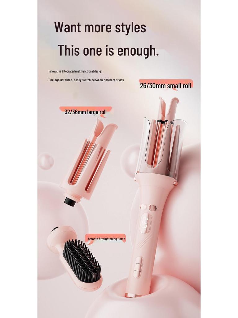 3-in-1 Automatic Hair Curler with Interchangeable Heads for Big Waves, Straight Hair, Corn Waves, & Egg Rolls