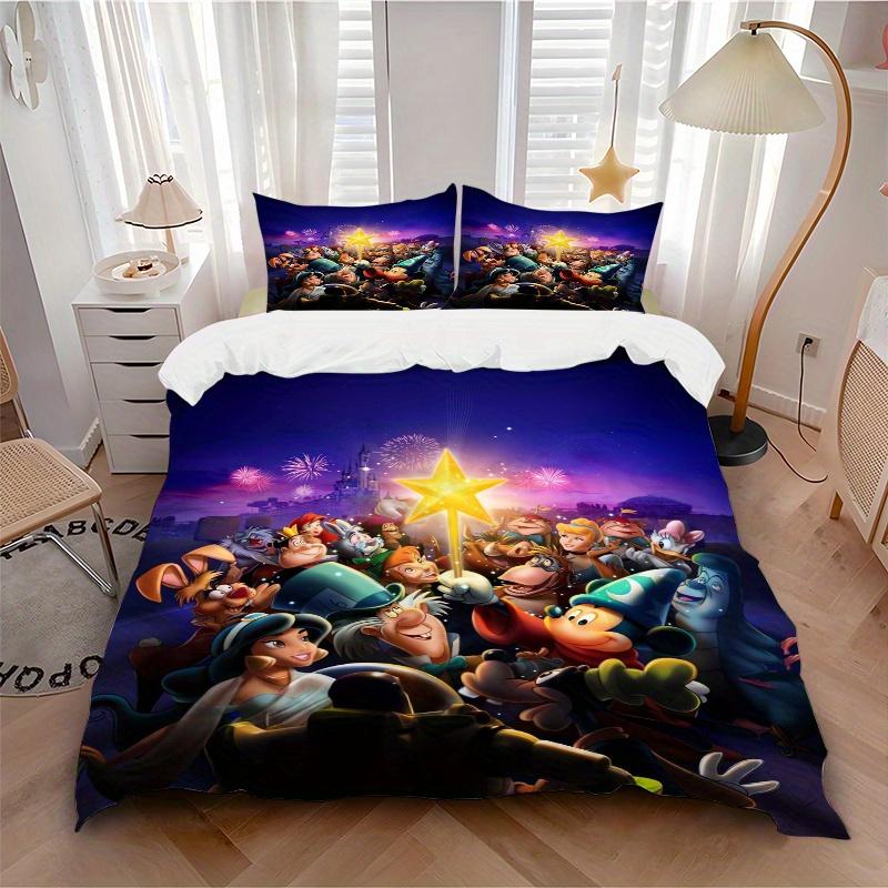 3pcs Disney Classic Characters Fireworks Night Theme Bedding Set, Including 1 Quilt Cover and 2 Pillow Shams, Without Filling, Soft and Comfortable