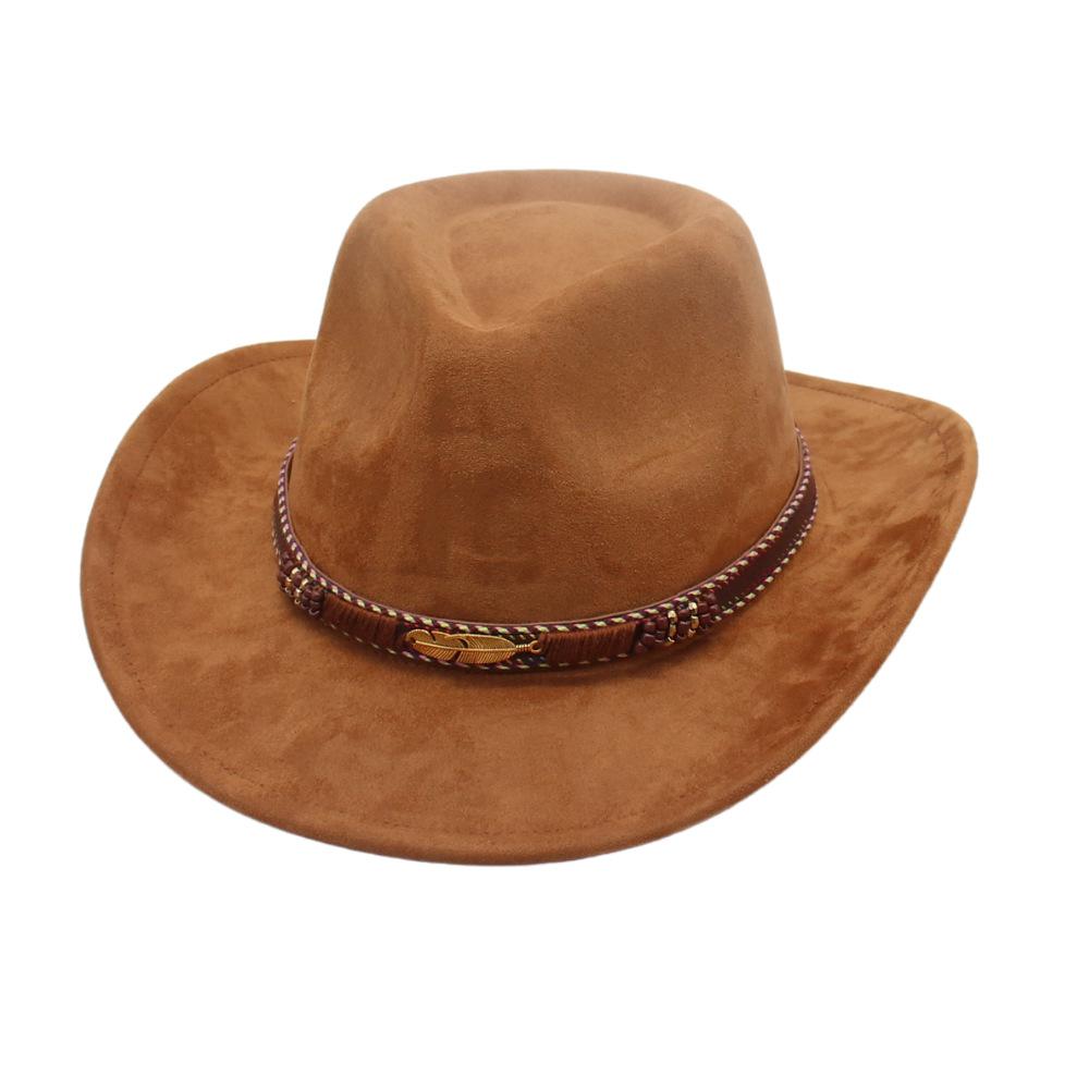 American French Jazz Hat Cowboy Hat Men'S And Women'S Top Hat Ethnic Style Spring And Summer High Sense Imitation Suede Western