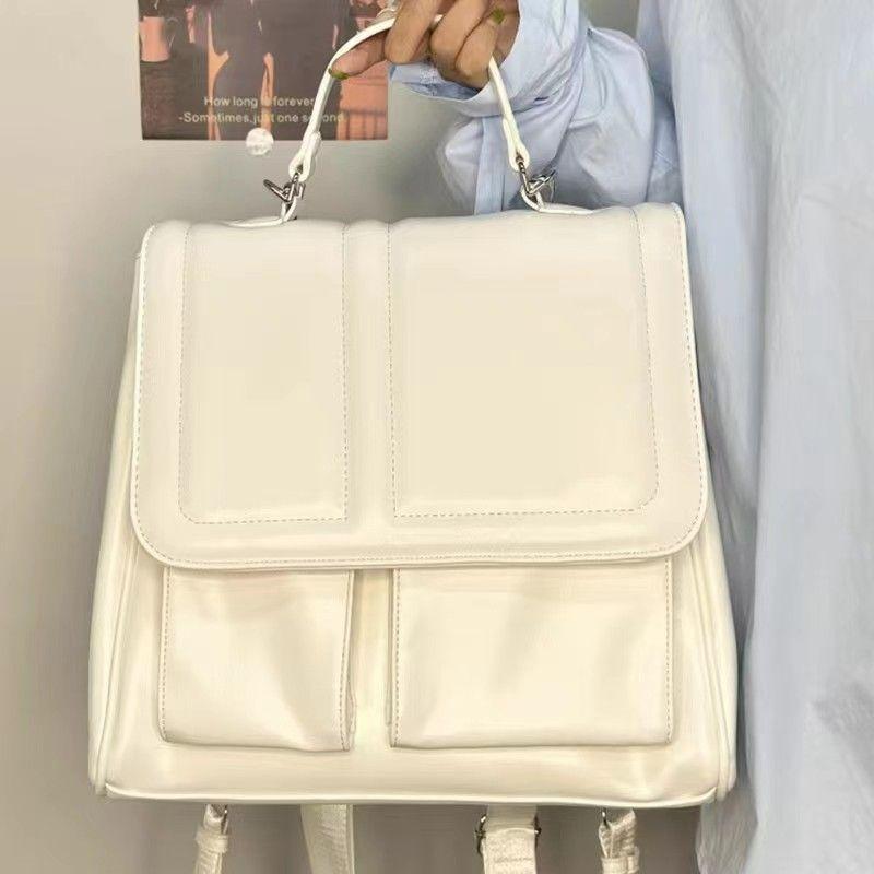 Damenrucksack Pendler Leder Mode Doppelschultertasche Student Große Kapazität Schultaschen Handtasche Klappe Umhängetasche