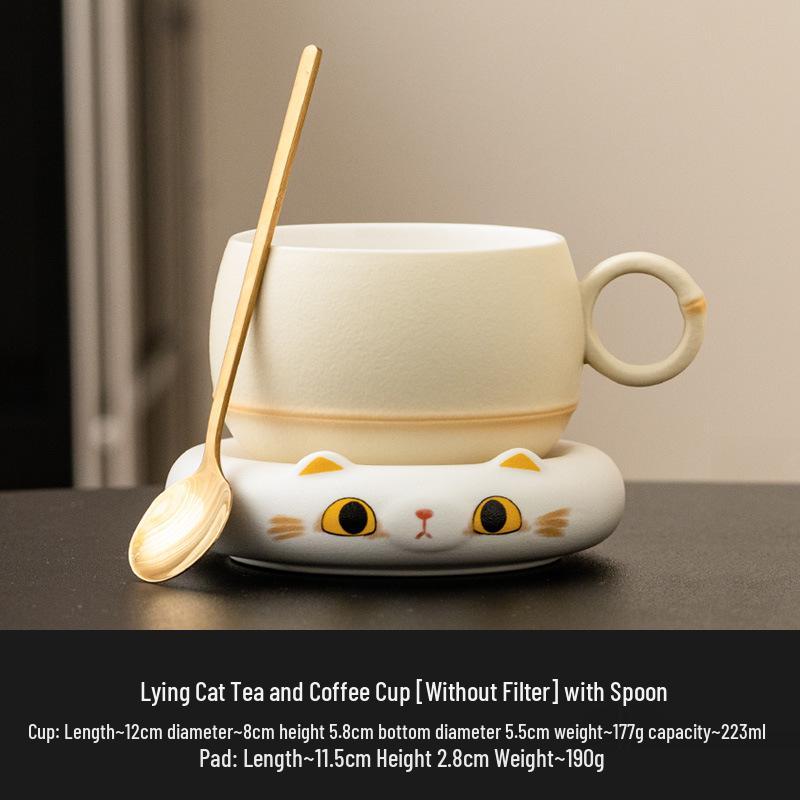 Cat-Themed Ceramic Coffee Mug & Saucer Set for Women