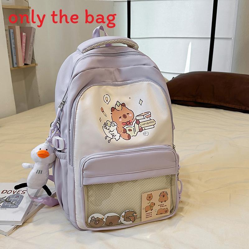 Capybara Cartoon Backpack For School Students With Breathable Nylon Material And Large Capacity