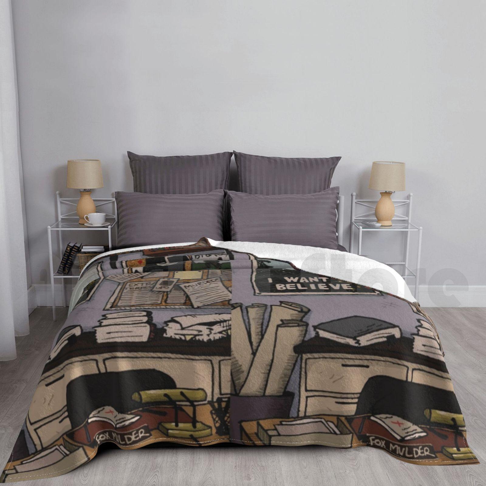 Mulder s Office Blanket For Sofa Bed Travel Fox Mulder The X Files Thexfiles Xfiles X Files Dana Scully Scully Size: 75*100cm, Weight: 230 GSM