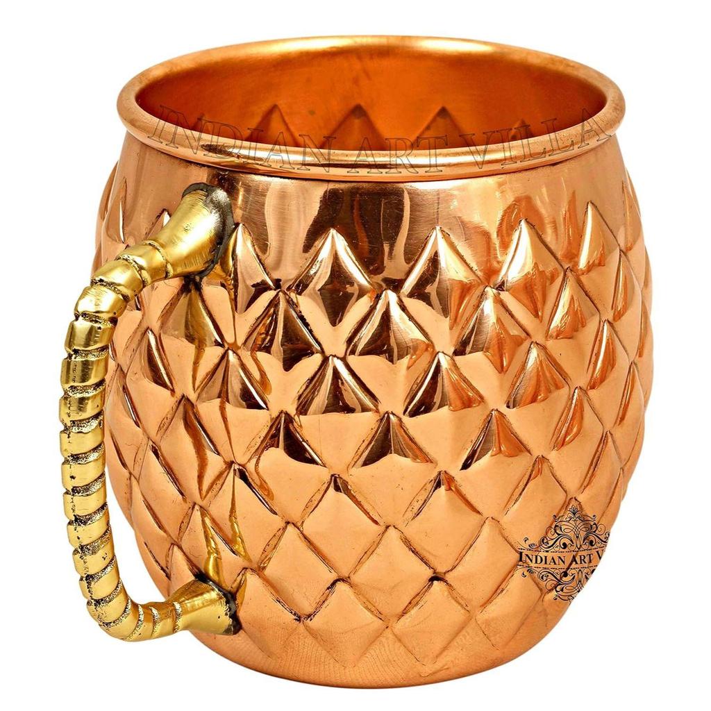 Reines Kupfer Rund geformt Diamant gehämmert Design Moscow Mule Bierkrug Tasse, Am besten für Bier Cocktail Partys, Barzubehör, Volumen-600ML, Set von 6