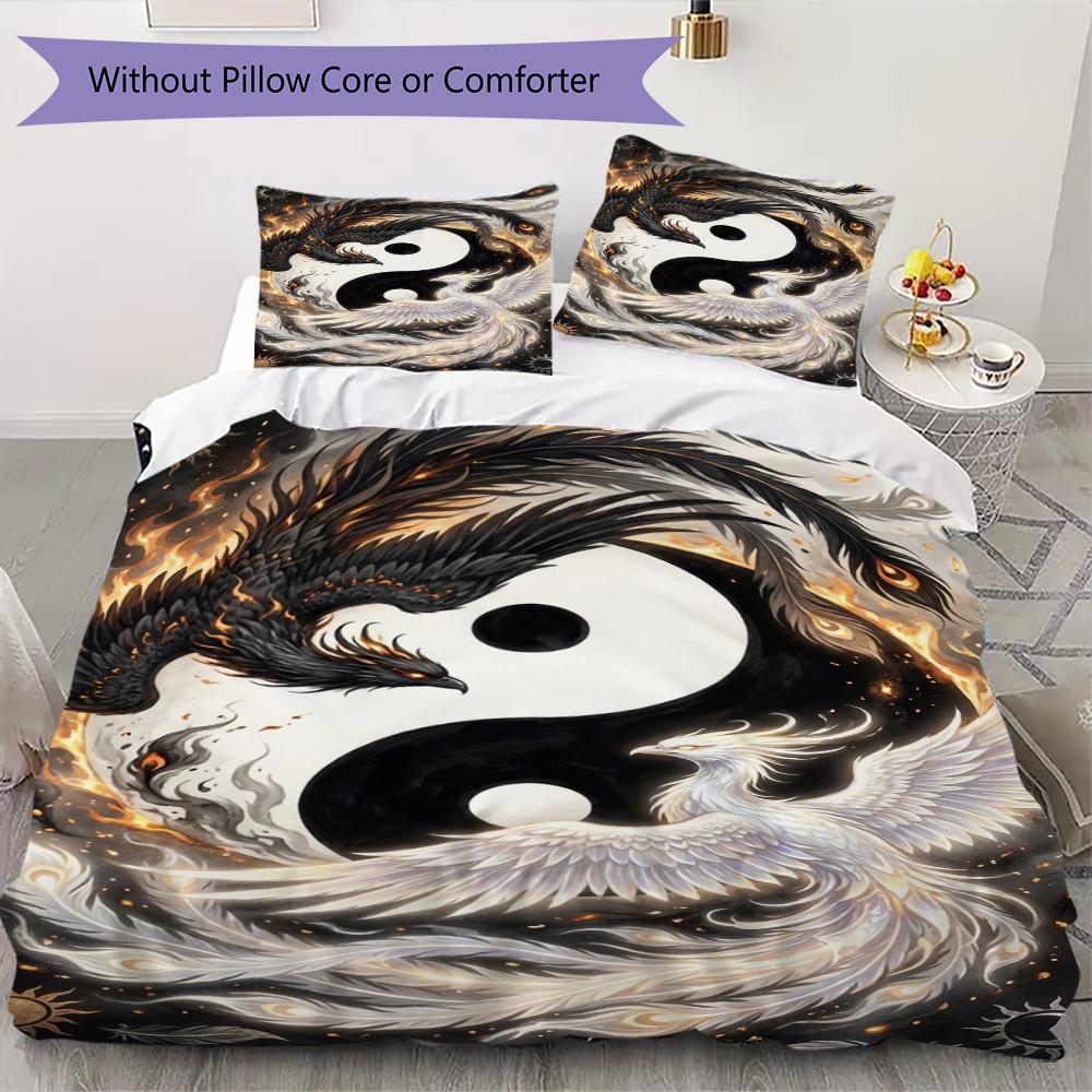 crowned Crane Pattern Bedding uilt Set uilt Cover Pillowcase Home Decoration Birthday Gift (1 * duvet cover + 2 * pillowcase without core)98