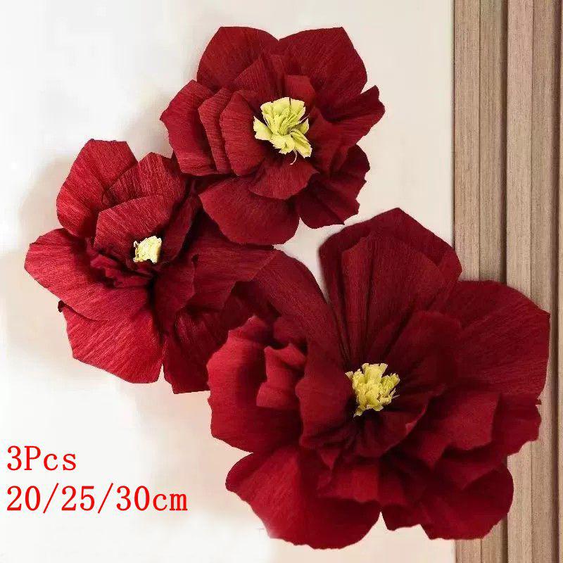 3/6Pcs 20/25/30cm Chinese Wedding Artificial Crepe Paper Flower Wall Door Hanging Ornament Photography Home Room Supplies