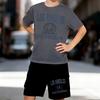 Boys 2 Piece Los Angeles Print Outfit, Short Sleeve T-Shirt and Shorts Set for Kids Age 5-14, Black and White Sporty Casual Summer Clothes