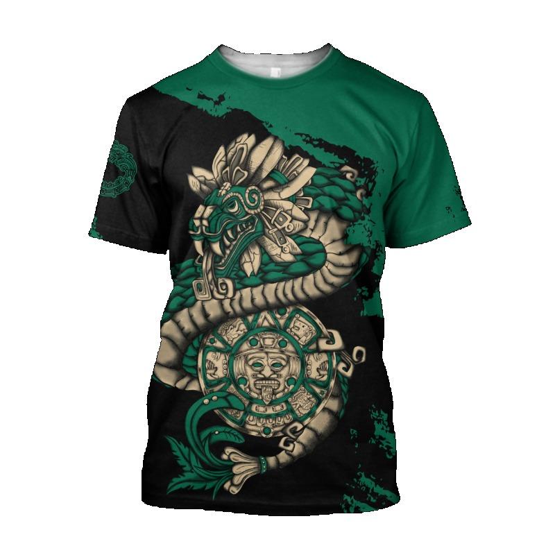 Summer Trend Harajuku Mexican Aztec Quetzon Men's Casual T-shirt Street Fashion Classic Retro O-neck Loose Senior 3D Printed Top