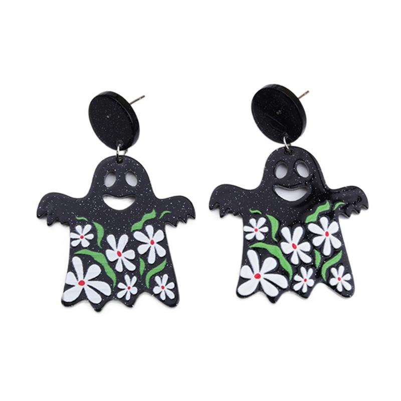 Fashion Dangle Earrings Spirit Pumpkin Skull Flower Drop Earrings Statement Jewelry Halloween Cartoon Acrylic Earrings