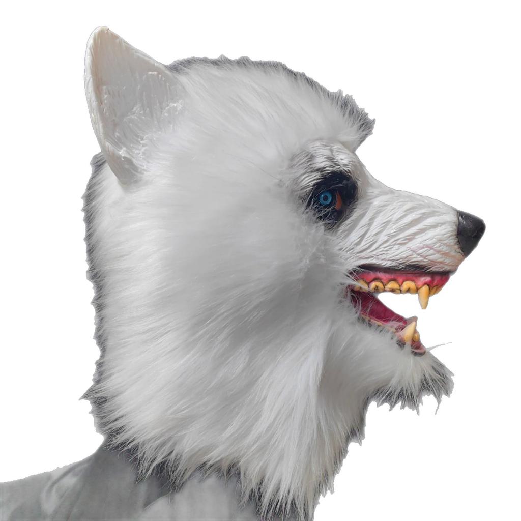 New White Wolf Mask Halloween Horror Latex Plush Animal Head Mask Party Werewolf Headgear Prop